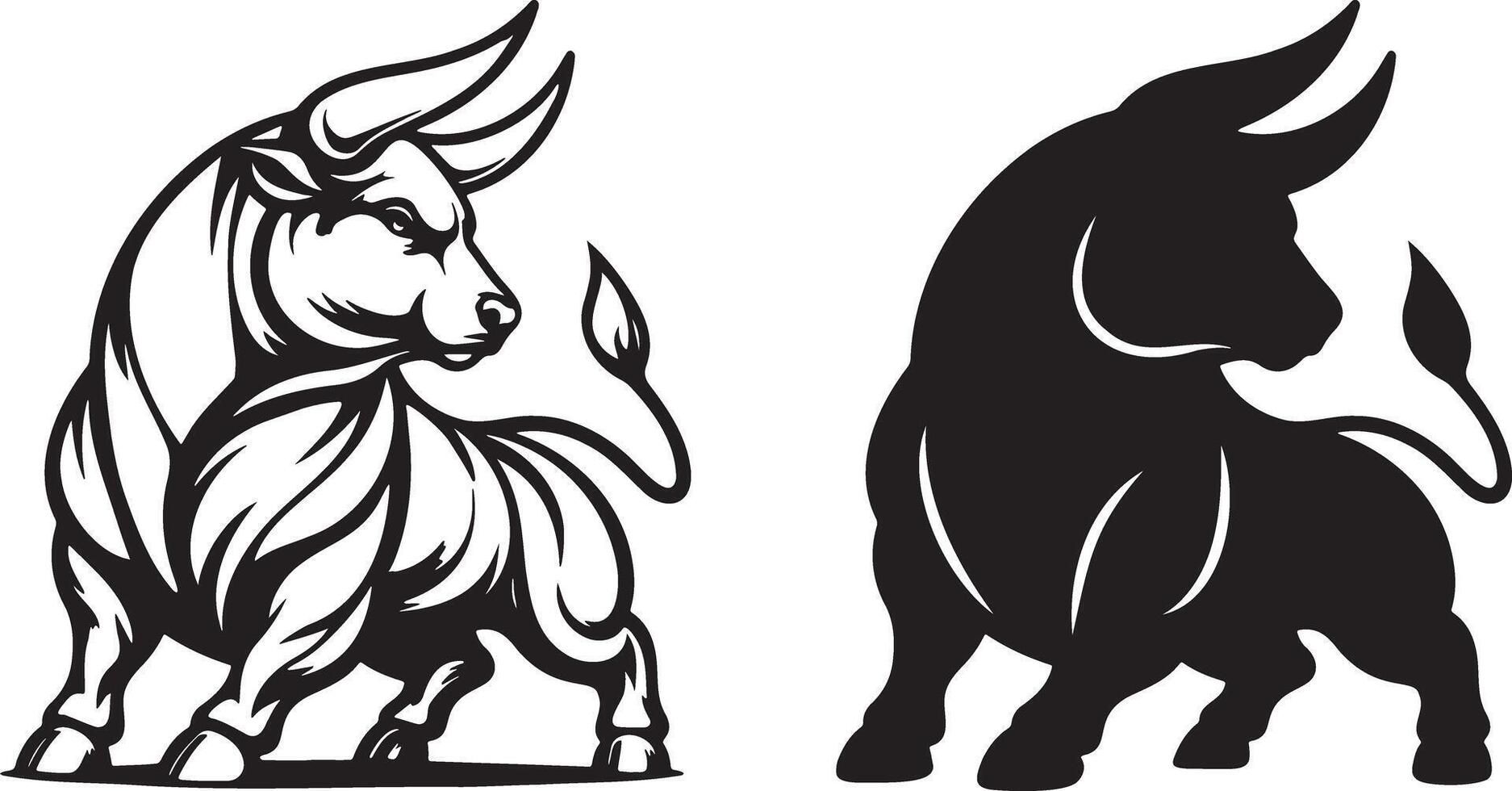 Fighting Bull Illustration and Silhouette. vector