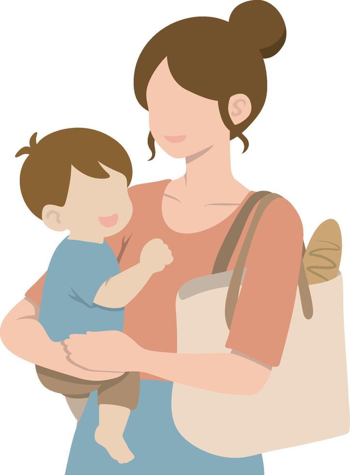 Mother and Kid Gorcery Shopping Illustration. vector