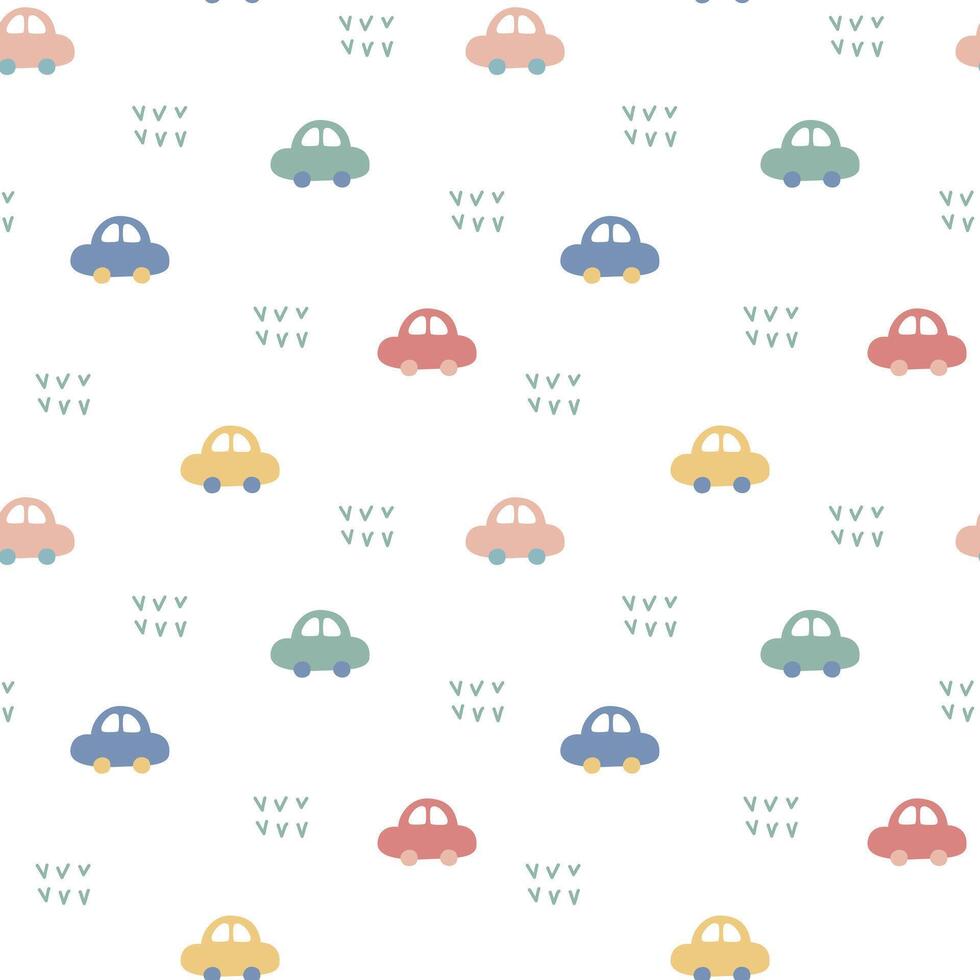 seamless minimal car toy repeat pattern in white background vector