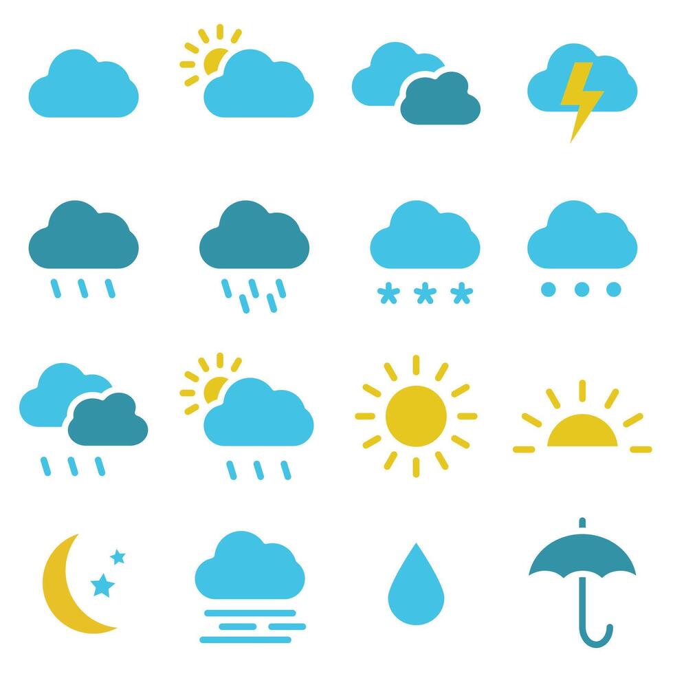 A new White clouds, dew on leaves, fog sign, day and night for forecast design. Winter and summer symbols, sun and thunderstorm stickers. vector