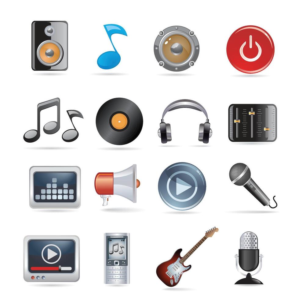 The new Dj icons set with microphone vinyl disk mixer loudspeaker isolated vector