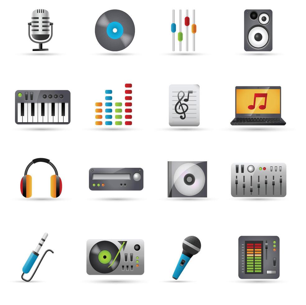 A new Dj icons set with microphone vinyl disk mixer loudspeaker isolated vector