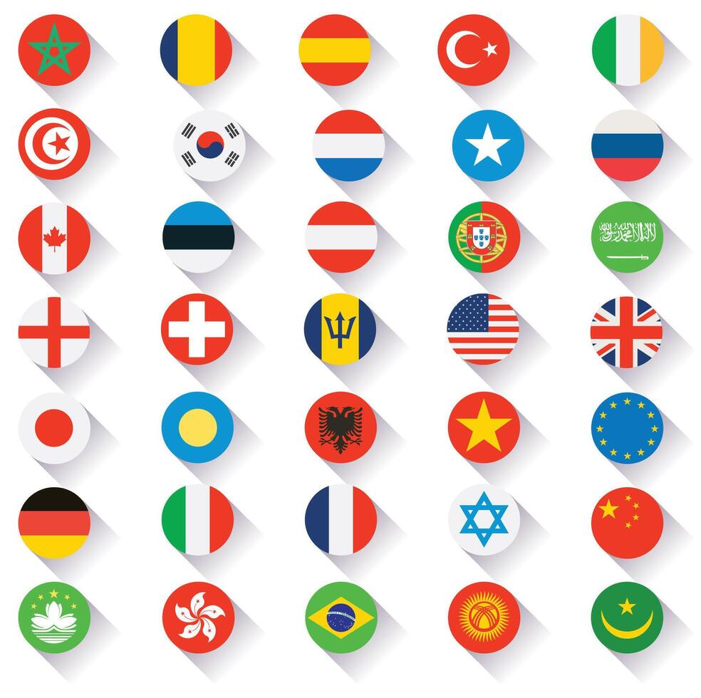 World flag flat icon collection with all nations country flags vector