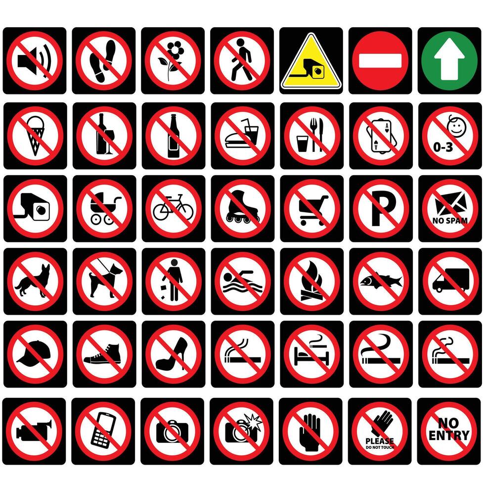 A new A Set Of Forbidden Required Symbol Sign, stration, Isolated On White Background Label vector