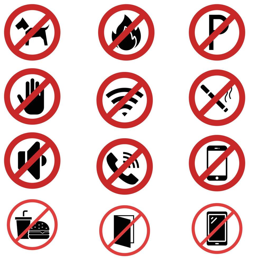 The new A Set Of Forbidden Required Symbol Sign, stration, Isolated On White Background Label vector