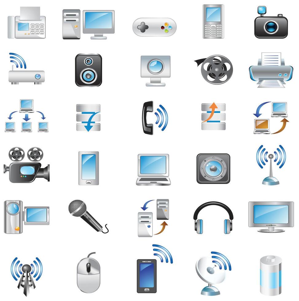 Thje Internet computer icon set. Containing online, computer, network, website, server, web design, hardware, software and programming. vector