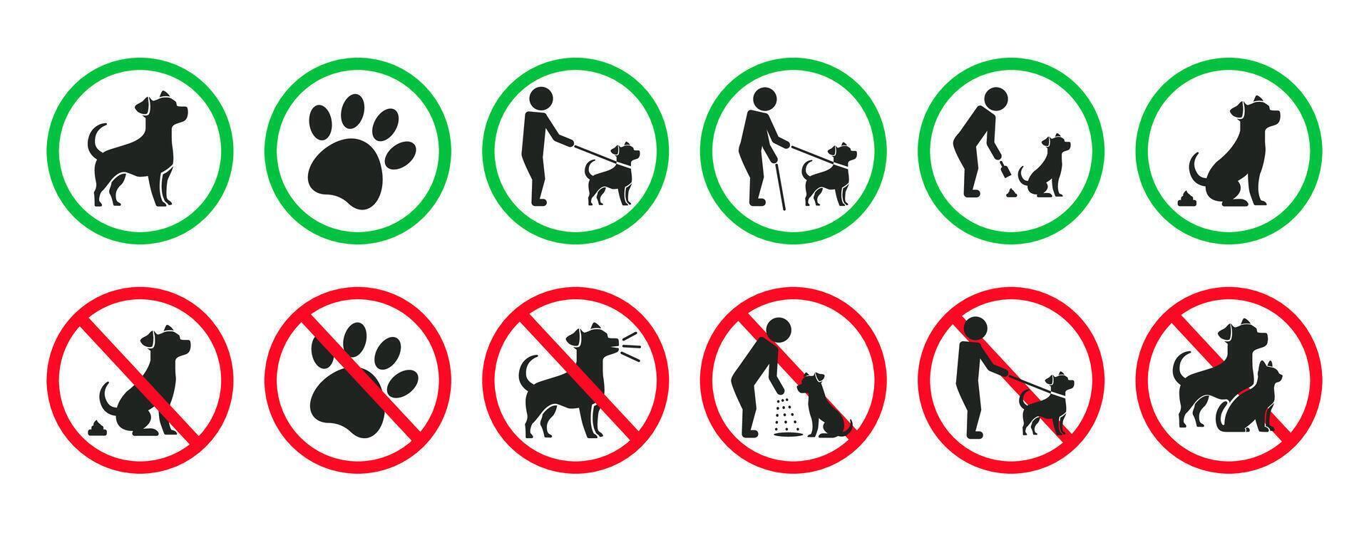 No Pets Icon Set in Circular Shape. Symbols for Restriction and Caution vector