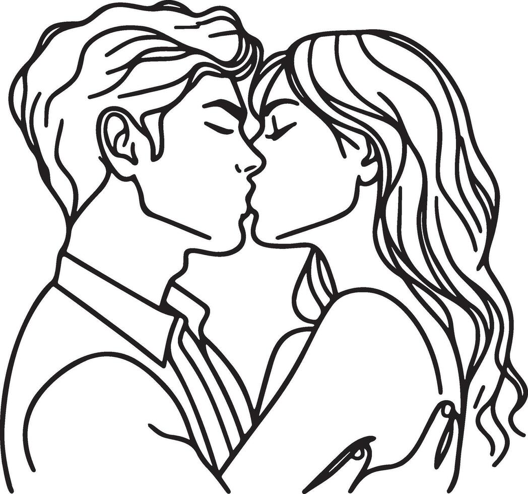 Couple Kissing Line Drawing. vector
