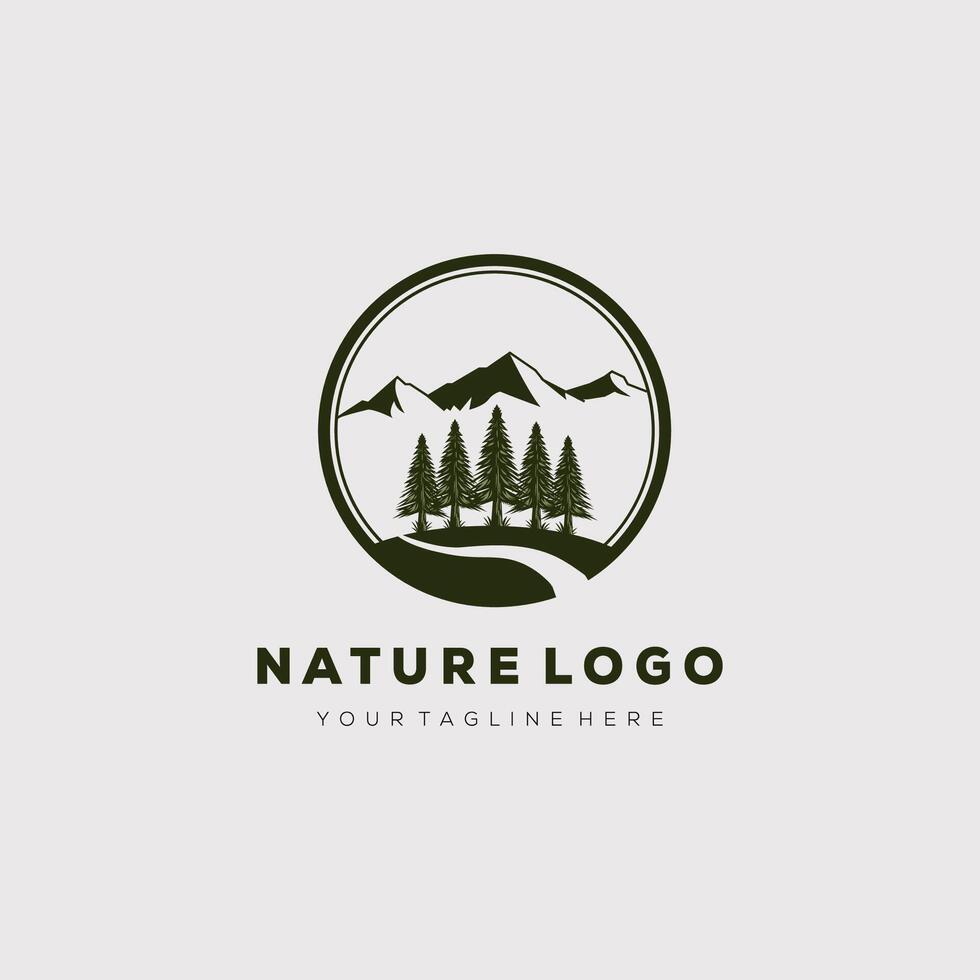 pine tree and mountain. nature logo illustration design vector