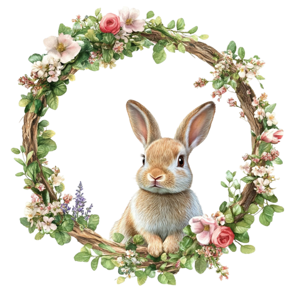 Watercolor Easter Bunny In Wreath Transparent Background png