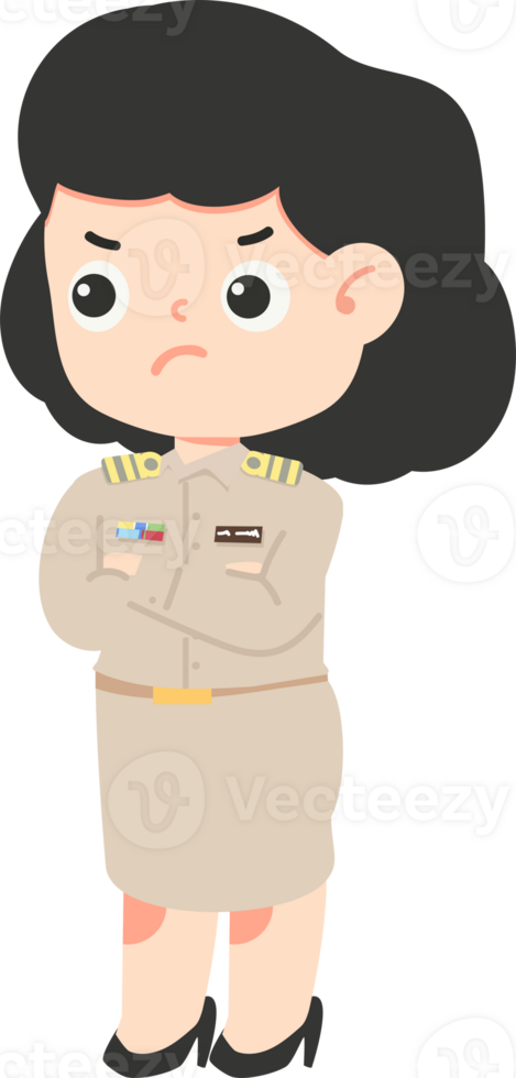 A cartoon woman in uniform standing with her arms crossed png