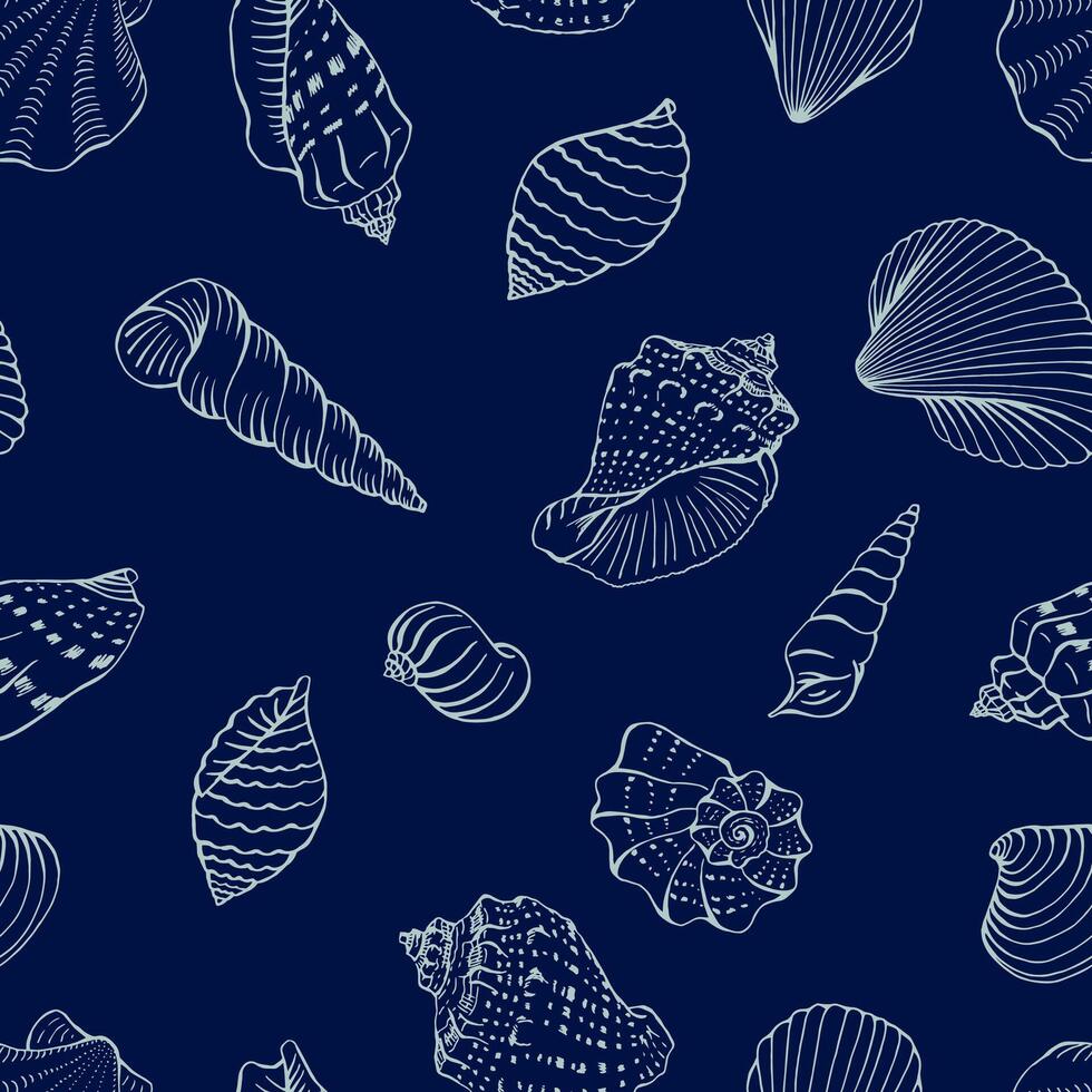 Seamless pattern with seashells. Marine inspired design. Hand drawn illustration. vector