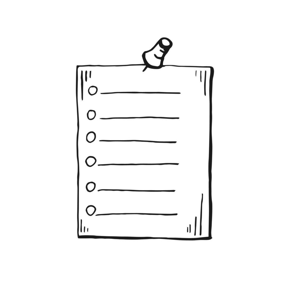 Checklist page doodle blank. Reminder, memo note hand drawn isolated on white. vector