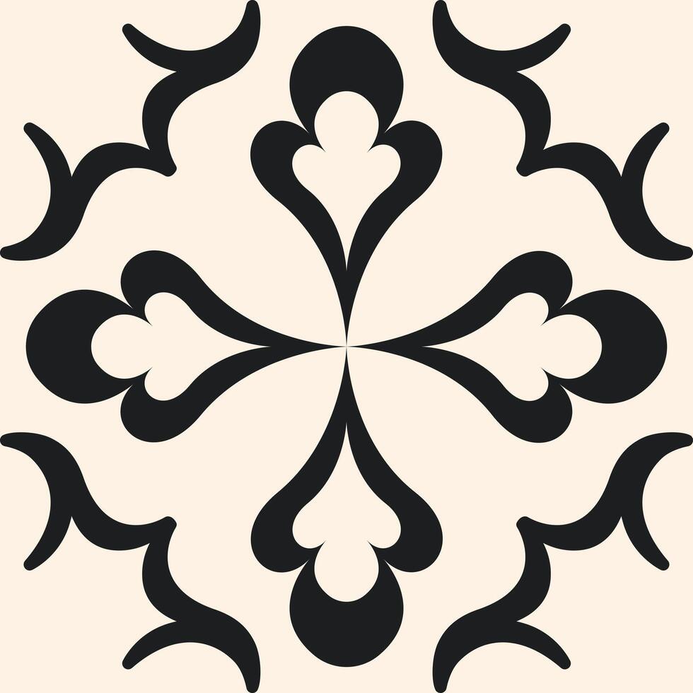 Seamless black and white pattern with geometric and floral details. Traditional Mediterranean style tile design. Inspired by Portuguese, Spanish, Islamic, Arabic, Indian, and Ottoman decor. vector