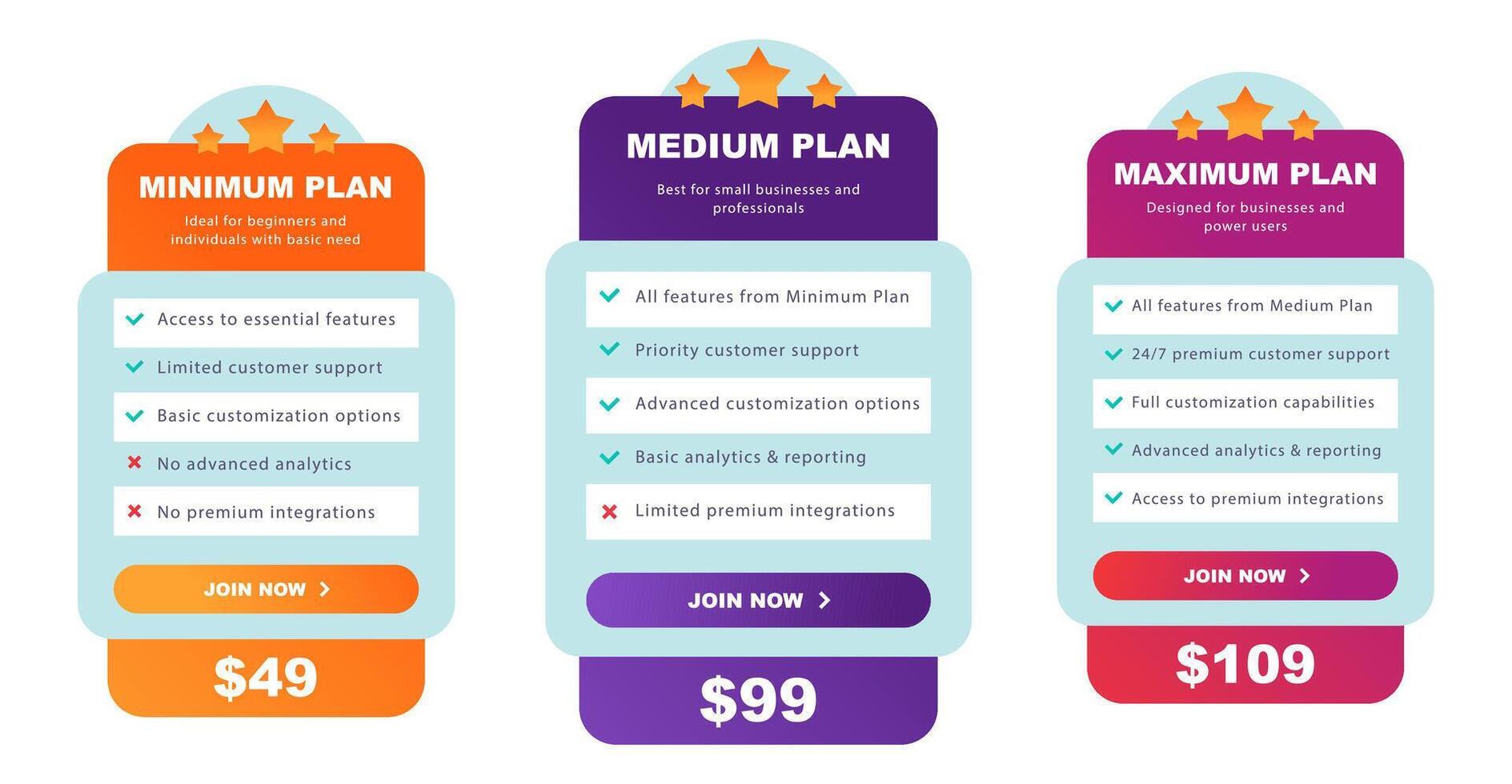 Flat Design Pricing Table for Business Services, 3 Level Plans vector