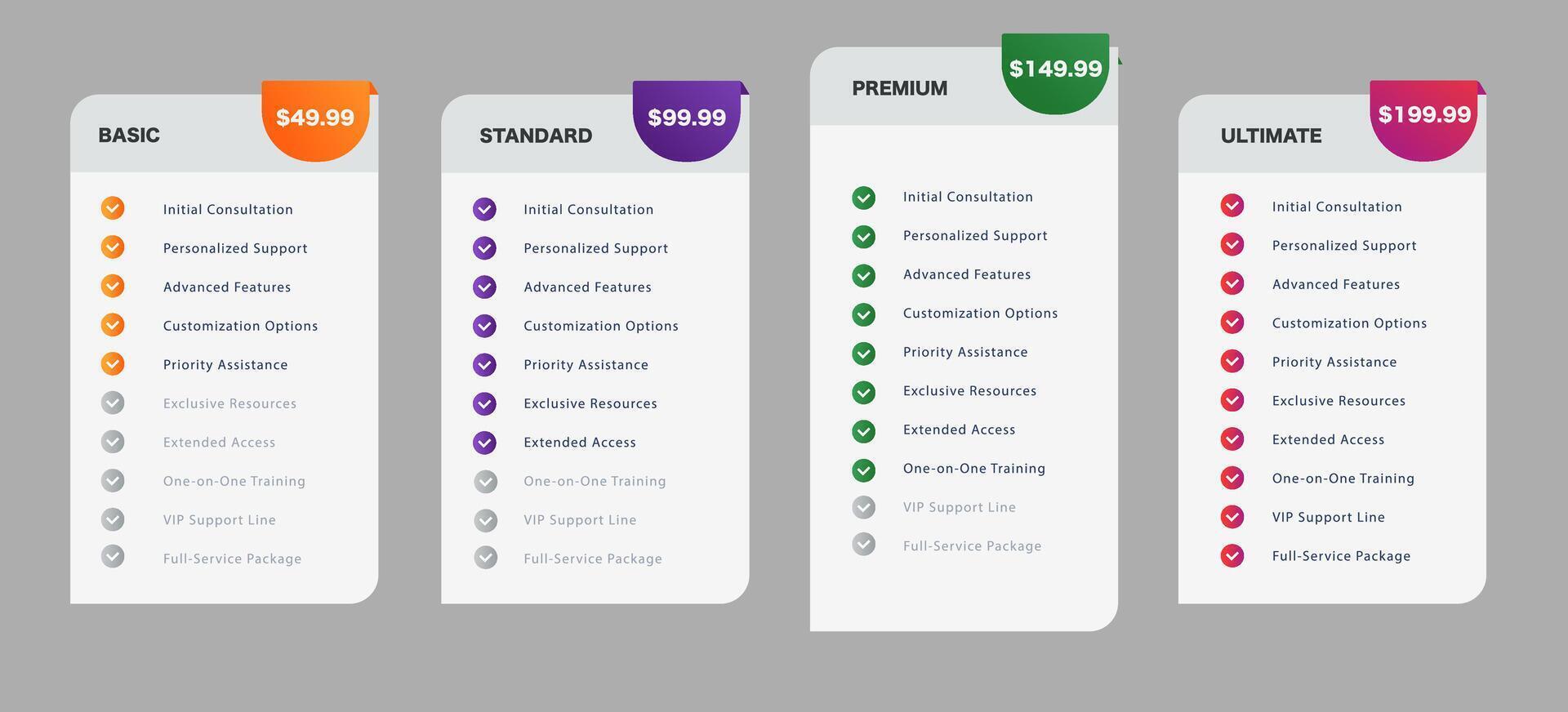 Business Pricing Table with 4 Plans. Illustration vector