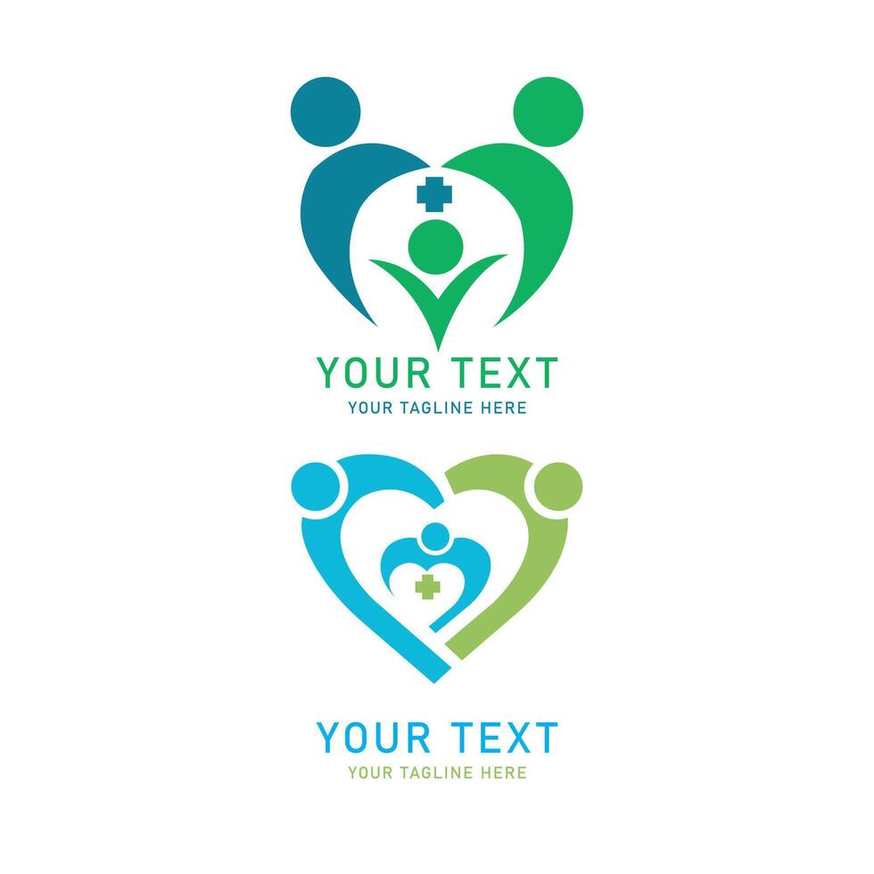 Medical Family Heart Graphics Set, Abstract People Care Symbol with Plus Sign for Health Community Support Love Wellness Clinic vector