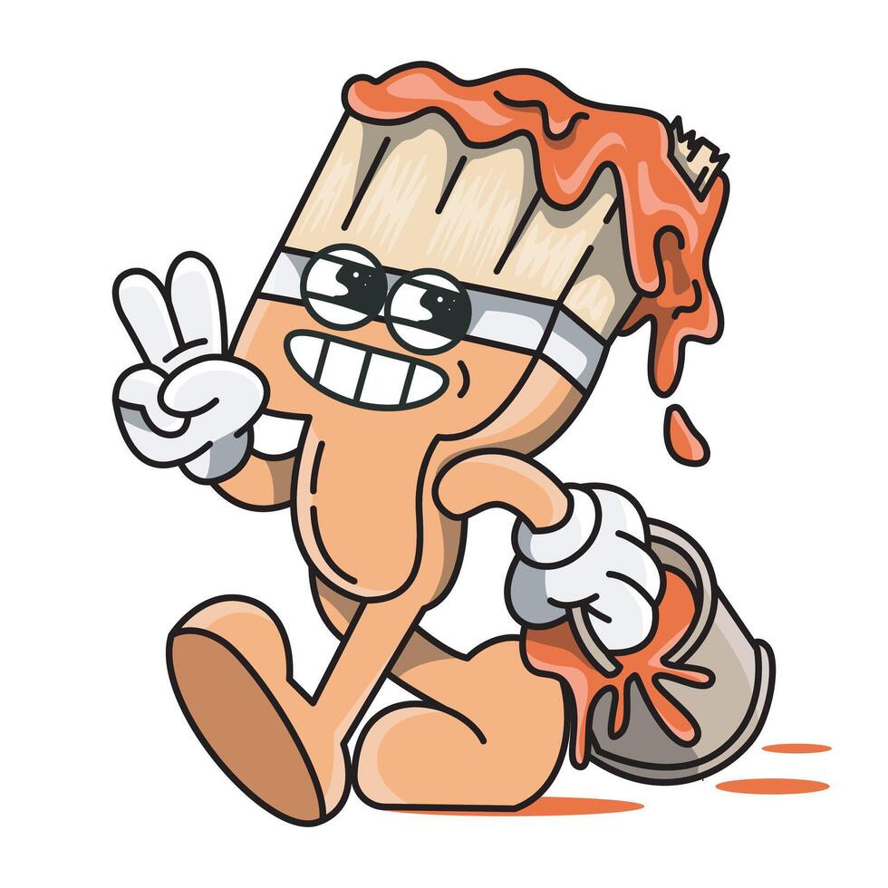paint brush character with retro style vector
