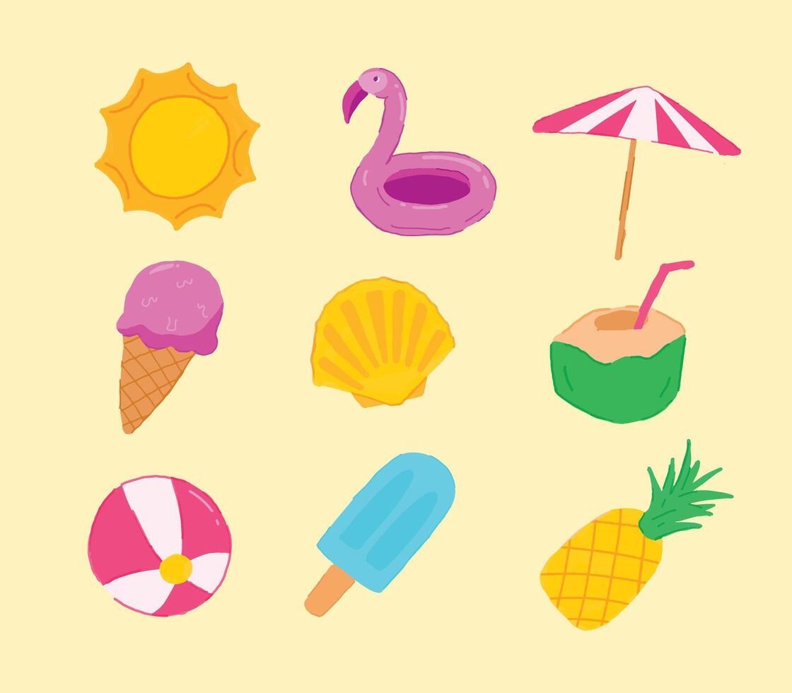 Set hand drawn of summer stuff vector