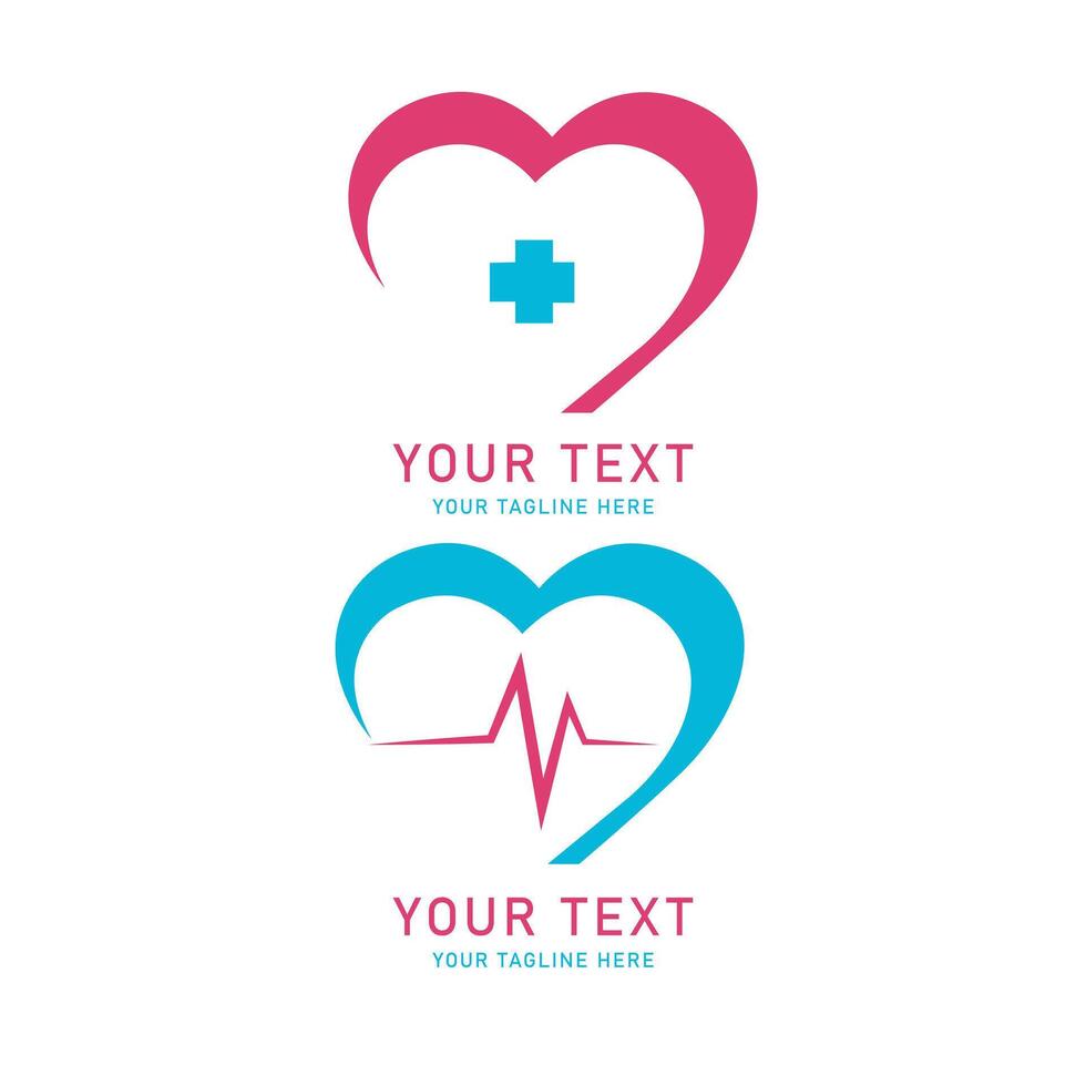Medical Heart Graphic Set, Plus Sign Heart and Heartbeat EKG Line Symbol for Healthcare Clinic Hospital Medicine Cardiology vector