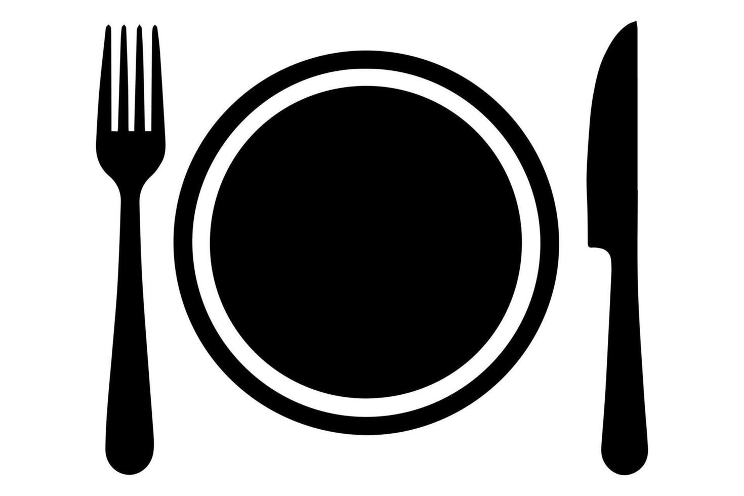 Knife fork and plate outline on white background vector