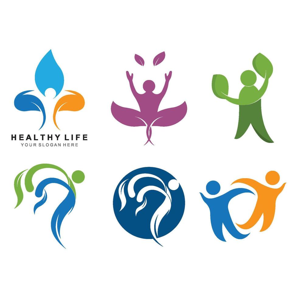 set Fun people Healthy Life Logo template vector