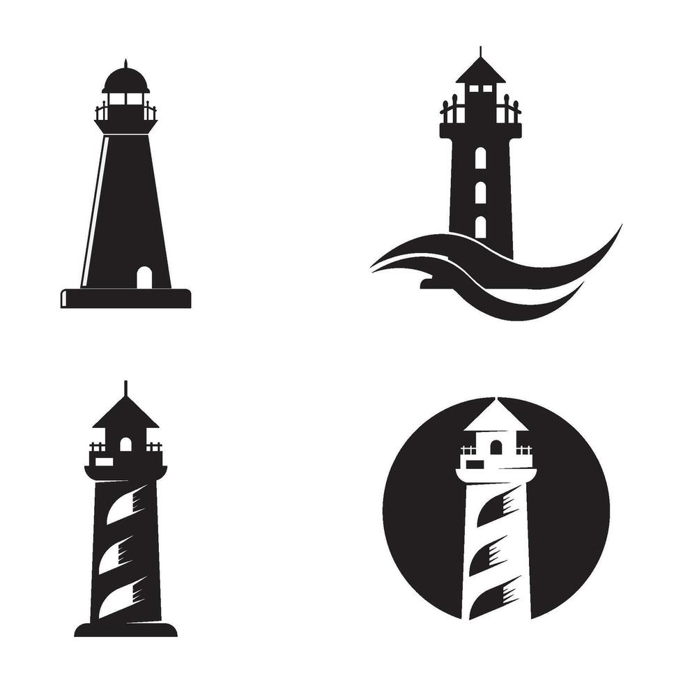 set Lighthouse icon. Simple lighthouse building design vector