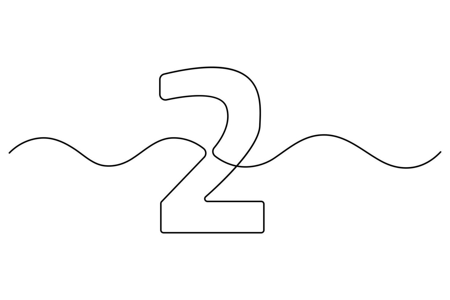Outline number 2 drawing minimal one line style vector