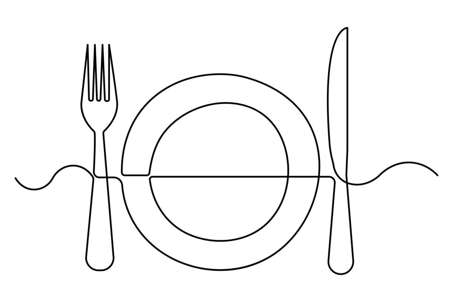 Continuous line cutlery and plate illustration vector