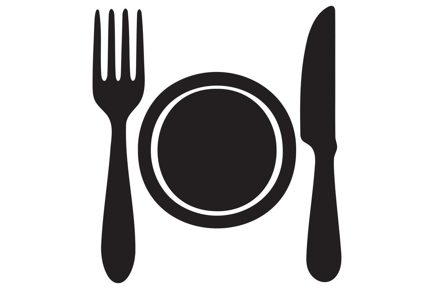 Minimal line drawing knife fork plate vector