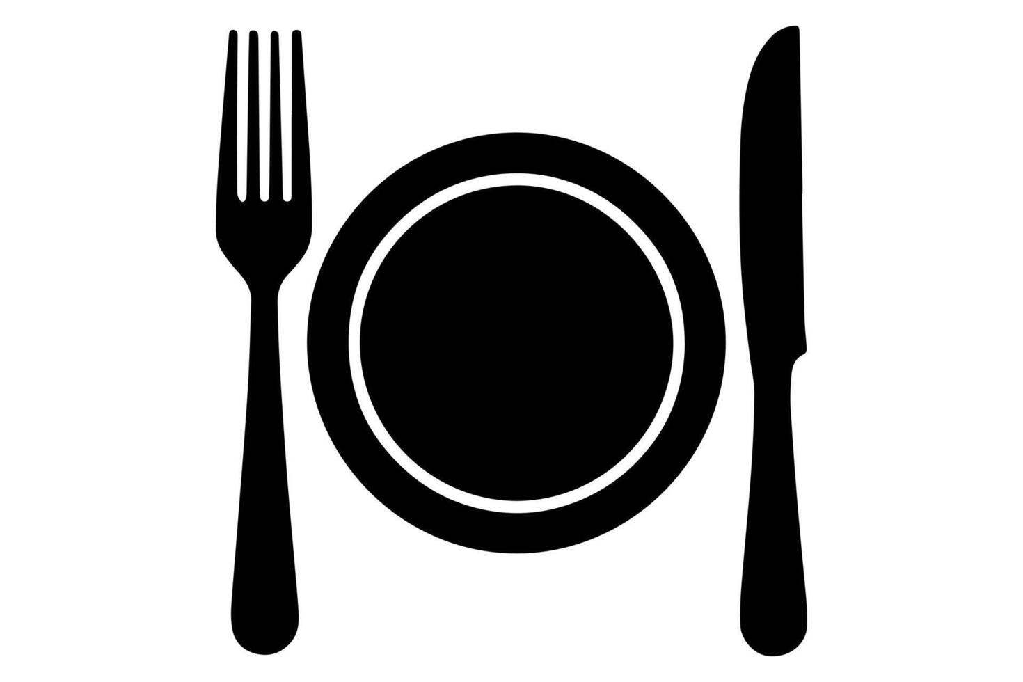Line art of knife fork and plate icon vector