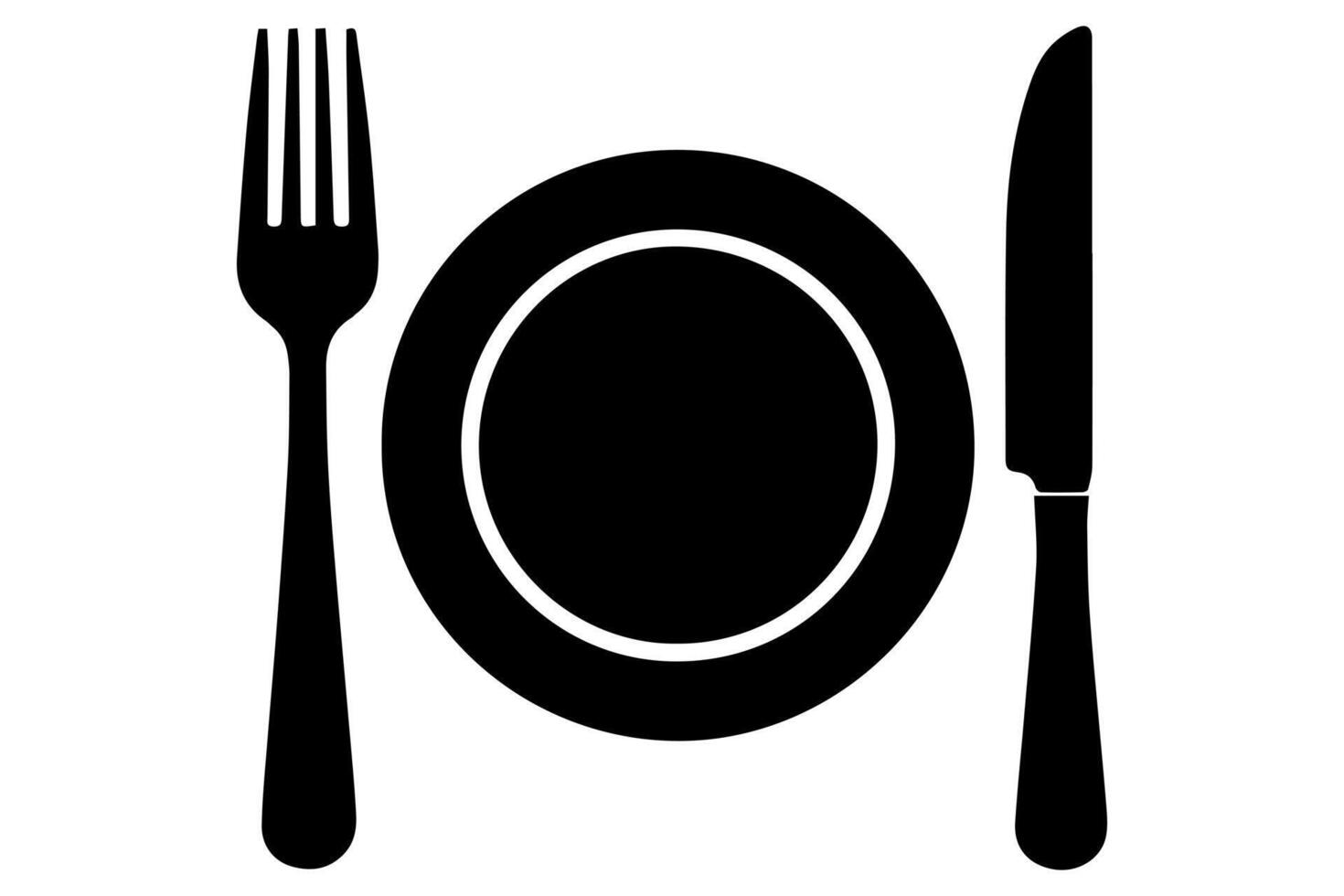 Simple knife fork and plate icon silhouette style vector
