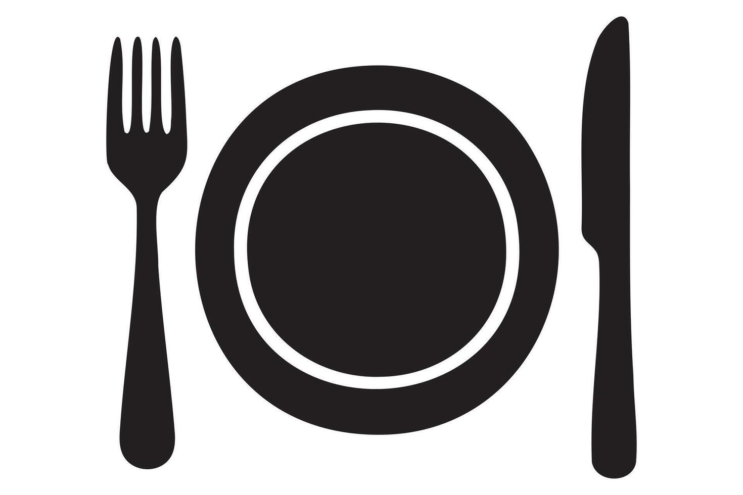 Flat silhouette of knife fork and plate vector