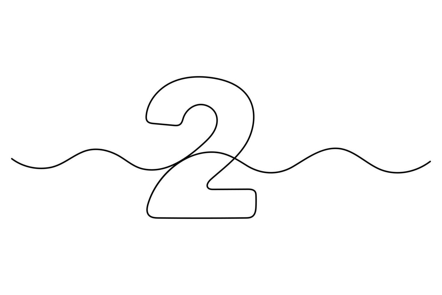 Number 2 illustration in one line outline style vector