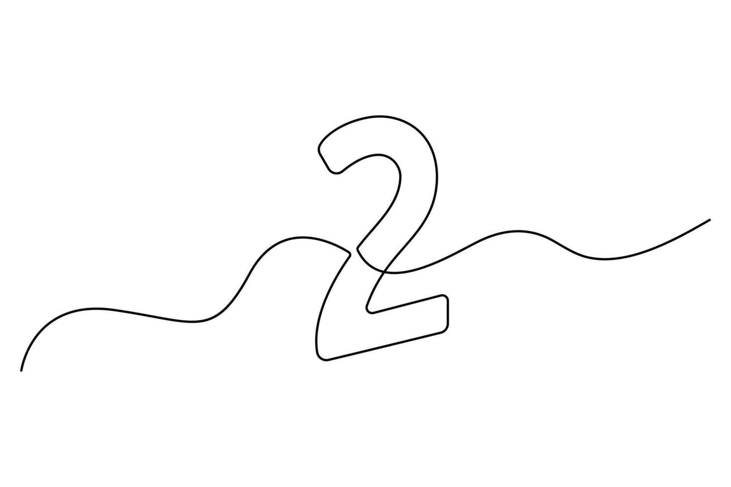 Outline of number 2 in one line style vector