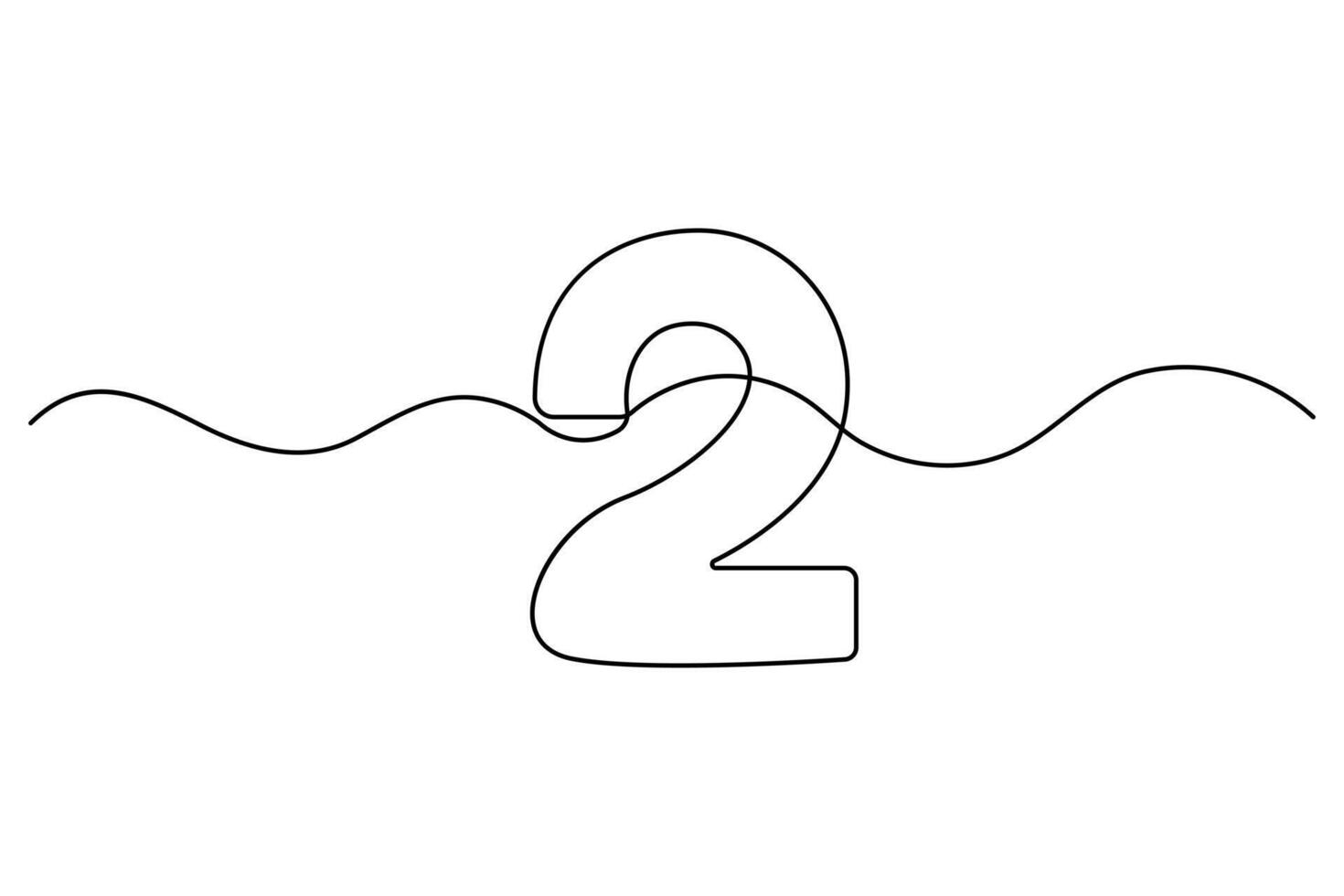 Hand drawn number 2 icon in continuous line style vector