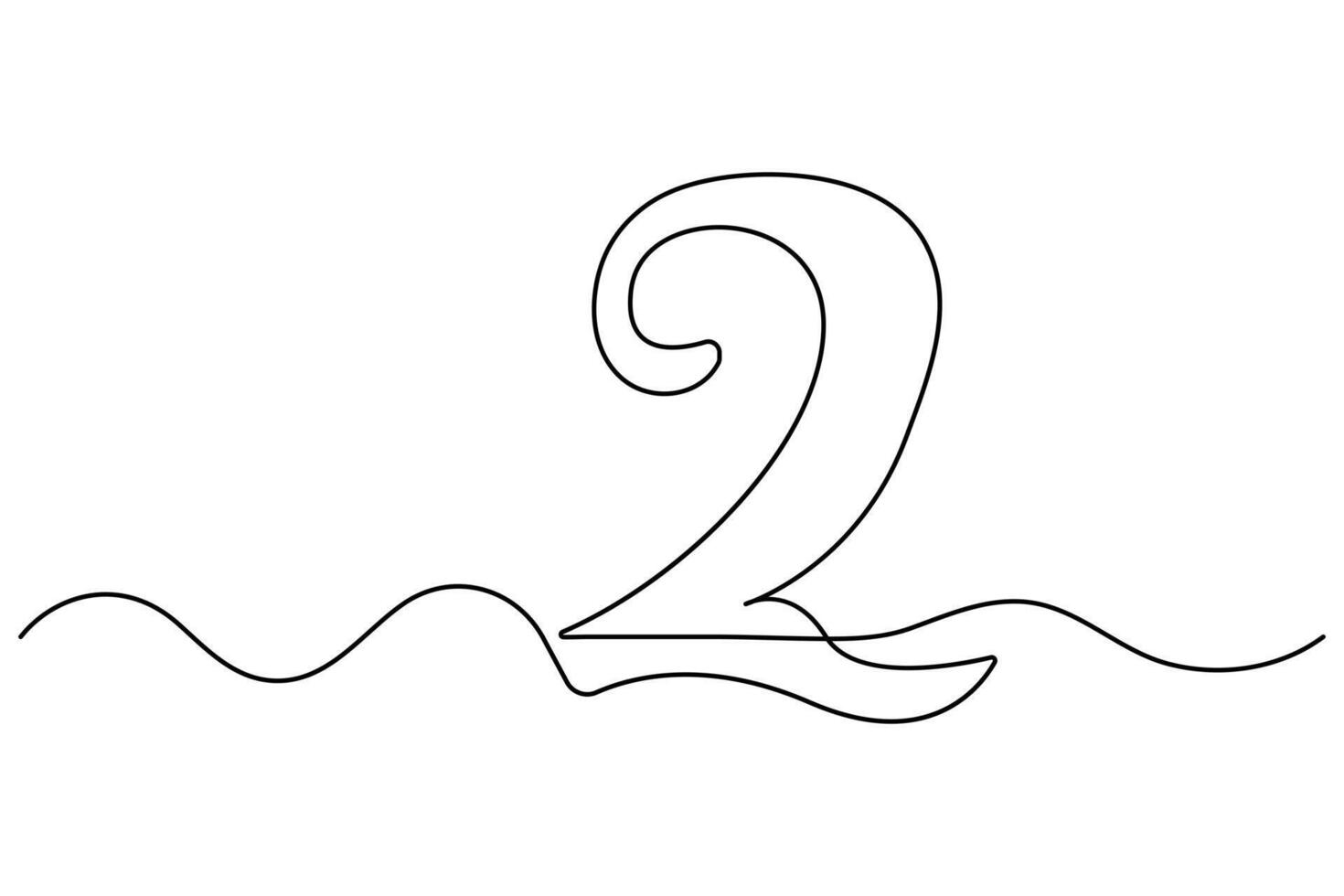 Single line art of number 2 minimal icon vector