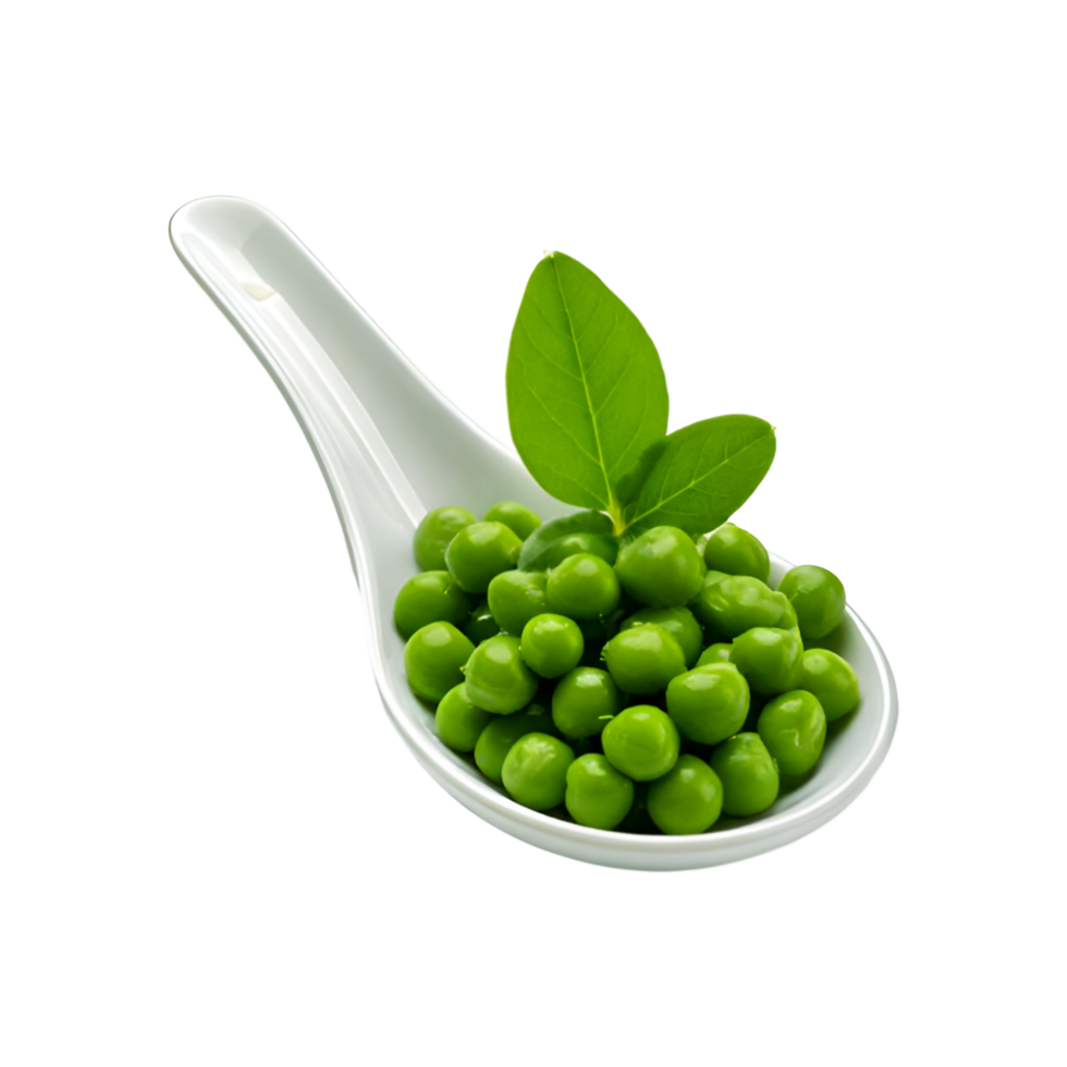 White spoon of green peas on transparent background png