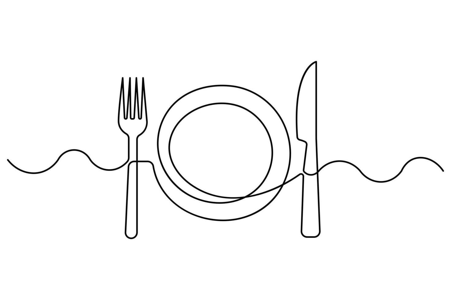 Trendy one line art of tableware vector