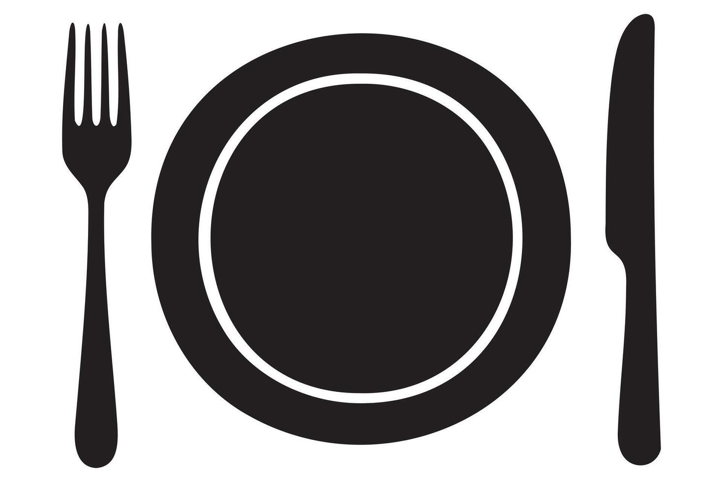 Plate with fork and knife silhouette design vector