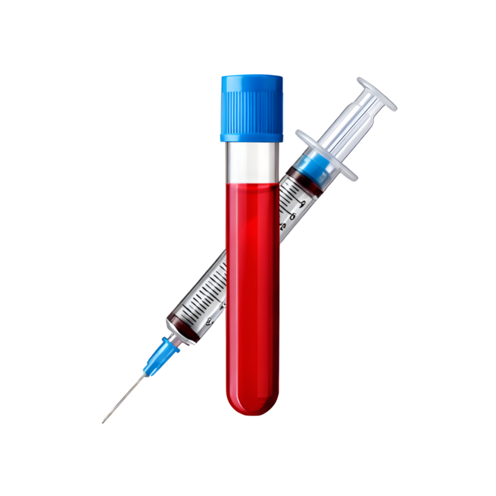 Medical realistic blood test tube with injection on transparent background png