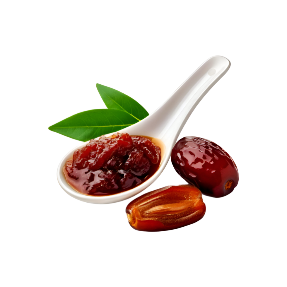 White spoon of dates fruit jam on transparent background png