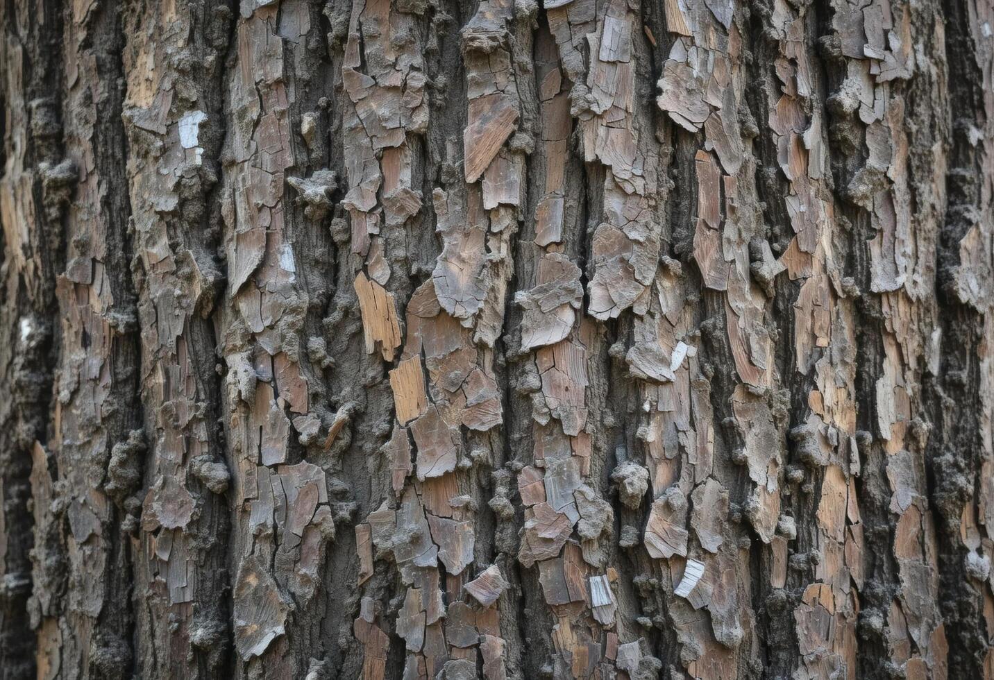 close up of the gray bark of a tree with deep cracks and raised protrusions. structure and texture create a unique pattern, background photo
