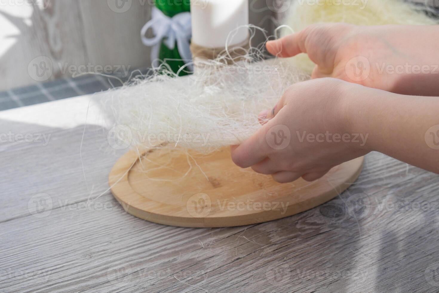 Unrecognizable woman creating Easter holiday decoration from sustainable materials egg shell. Diy do it yourself step by step instruction. Gift present idea Crafting preparation holiday photo