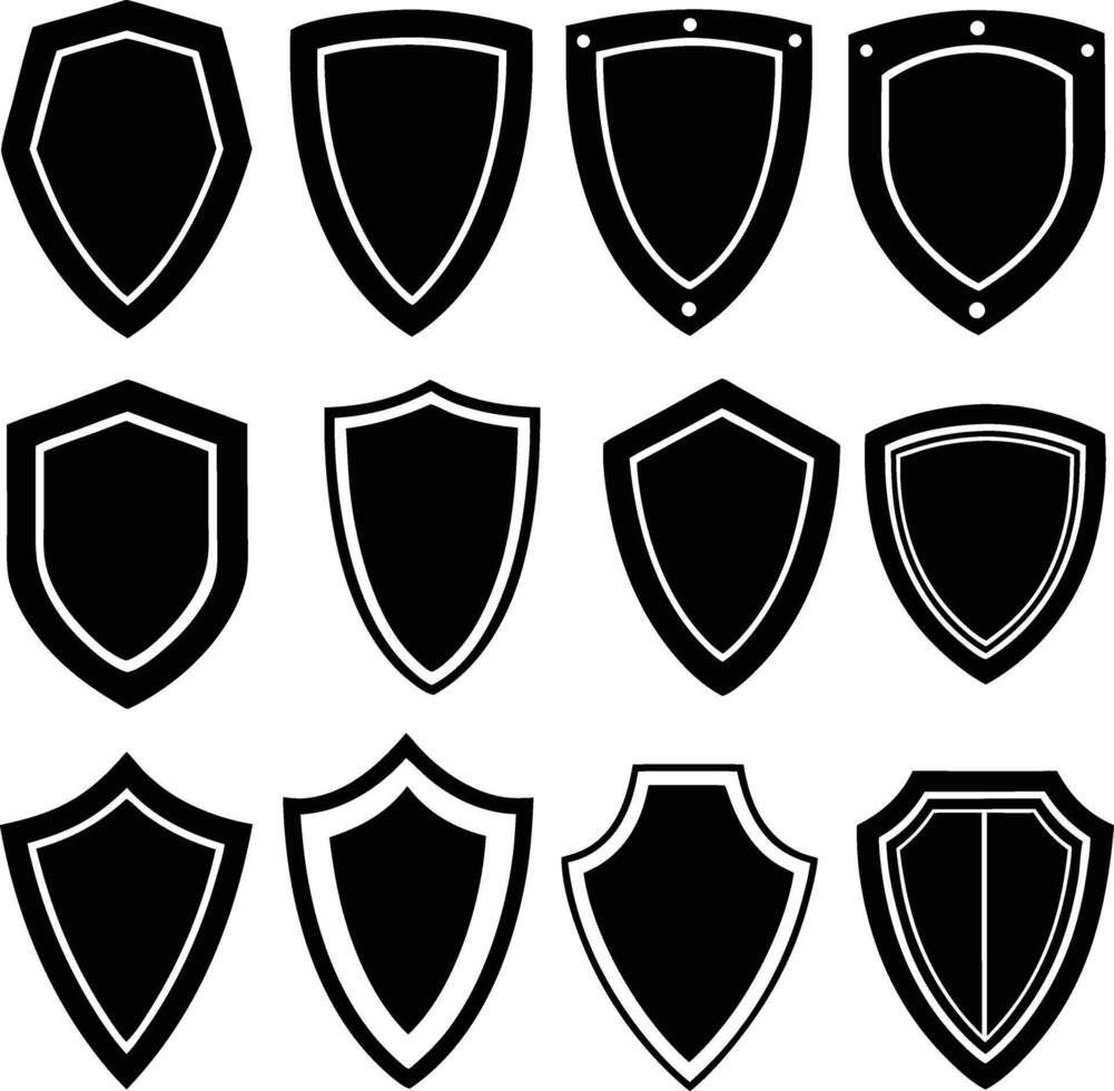 Design a set of shield icons showcasing a variety vector