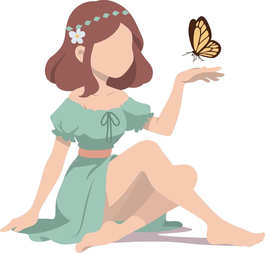 Cute Sprite Fairy with Butterfly Illustration. vector