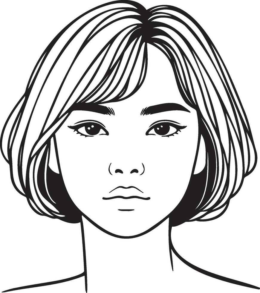 Asian Woman's Face Line Art. vector