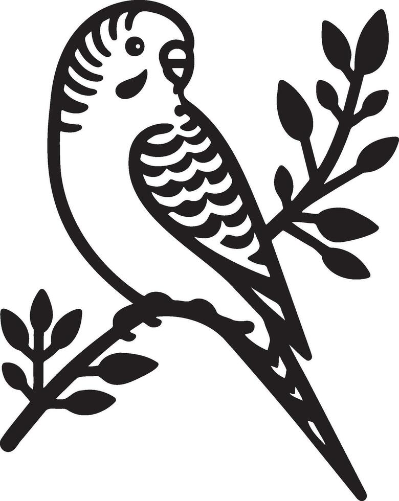 Budgie Pet Standing on Branch Illustration. vector