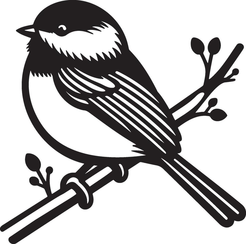 Chickadee on Branches Illustration. vector