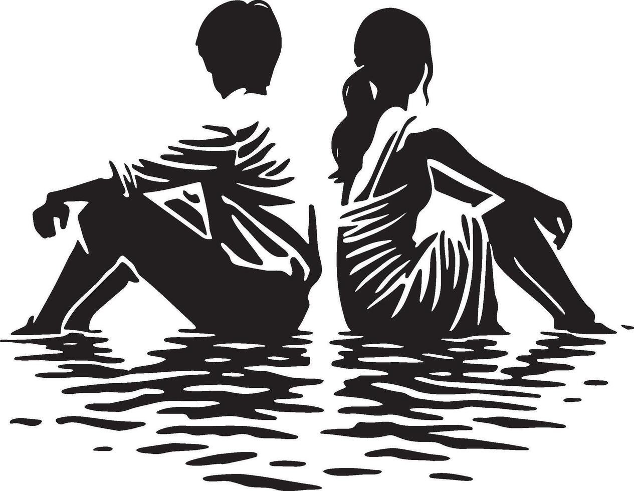 A Couple Sit Together Illustration. vector